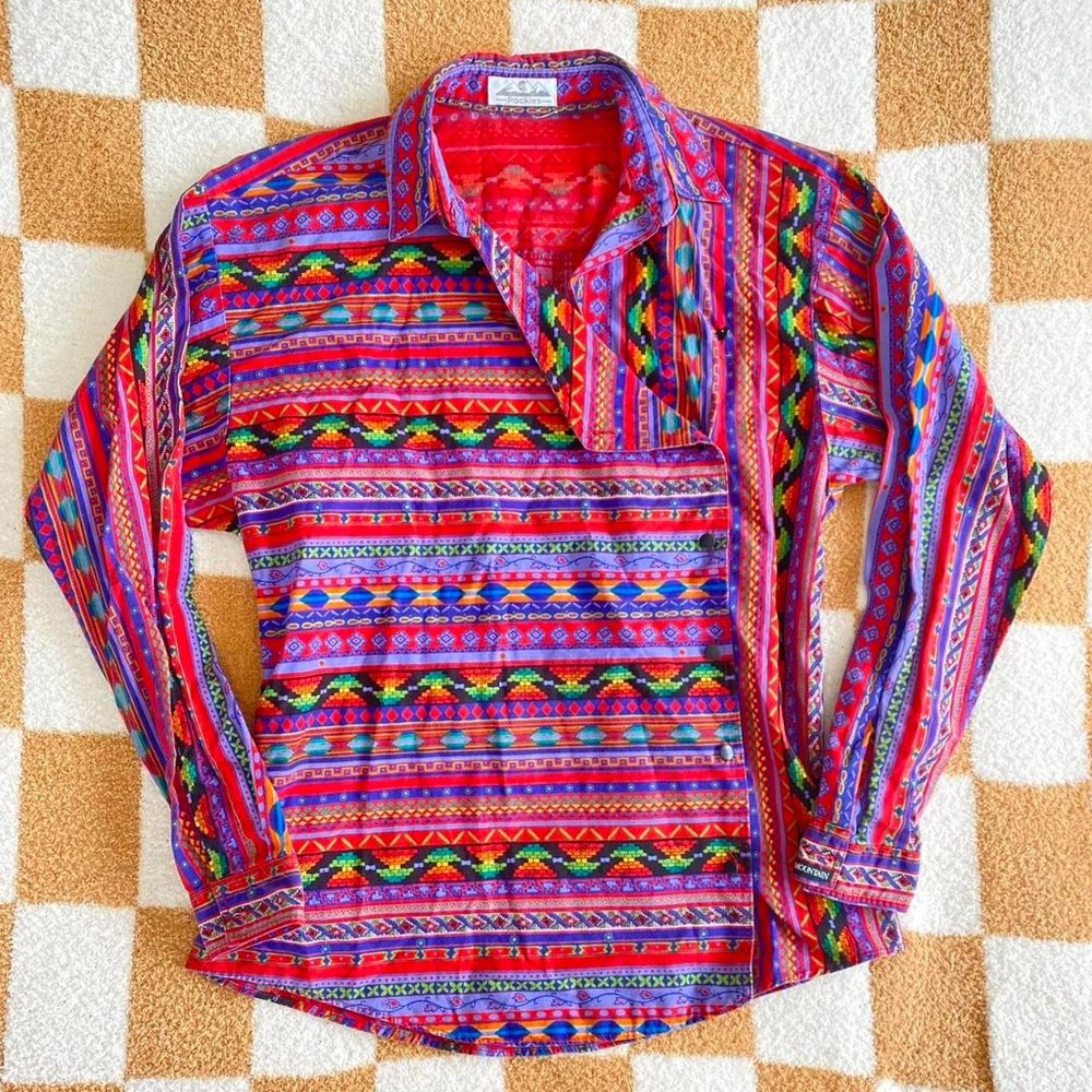 ROCKIES VINTAGE WESTERN BUTTON UP LONG SLEEVE SIZE XL - Picture 1 of 7